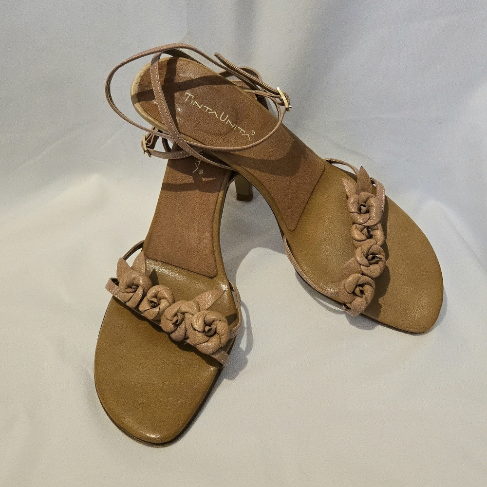 ( Tinta Unita ) Italian Leather Ankle Strap, Open Toe Heels